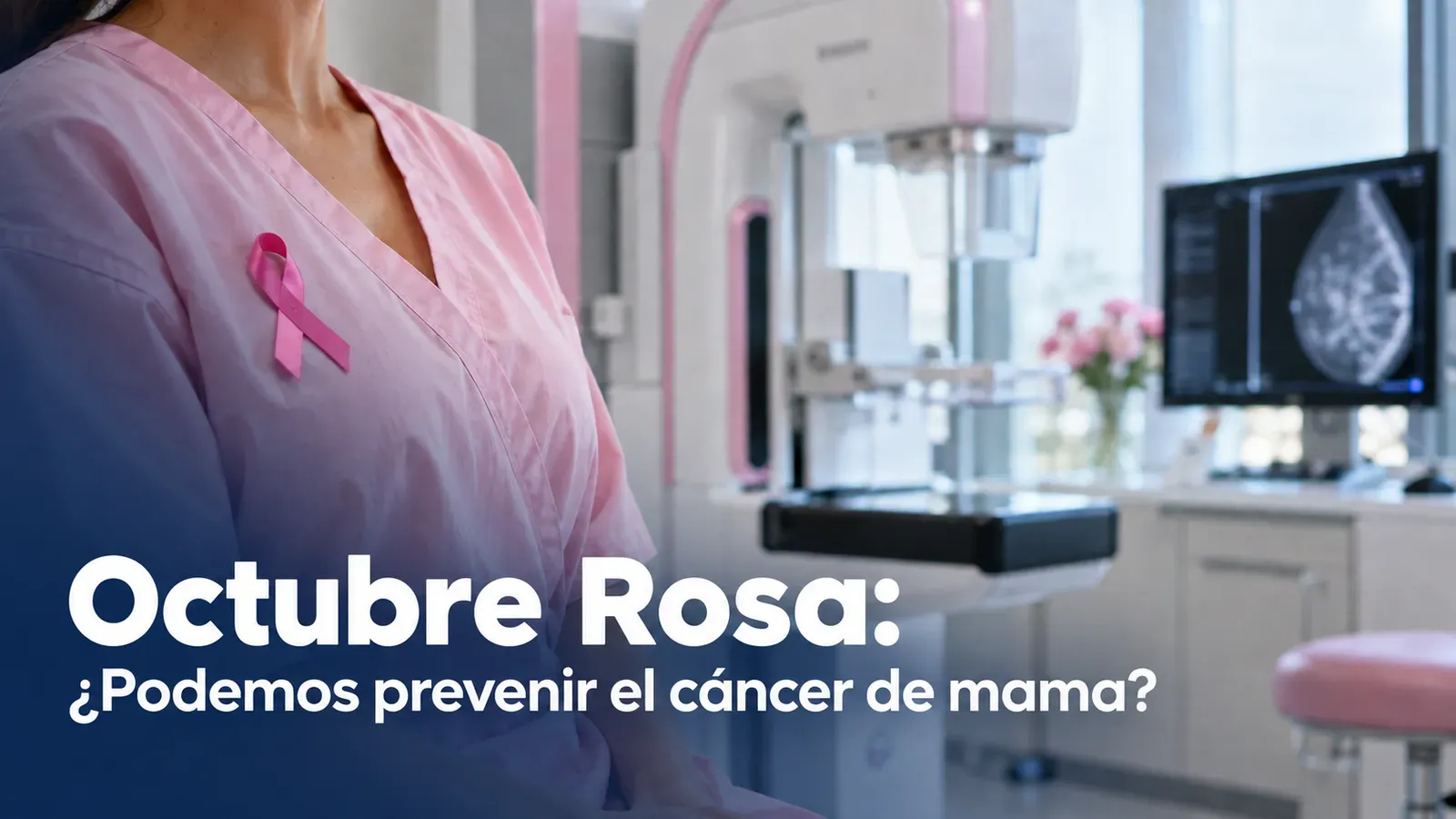 Octubre Rosa: ¿Podemos prevenir el cáncer de mama? Mujer en sala de mamografía.