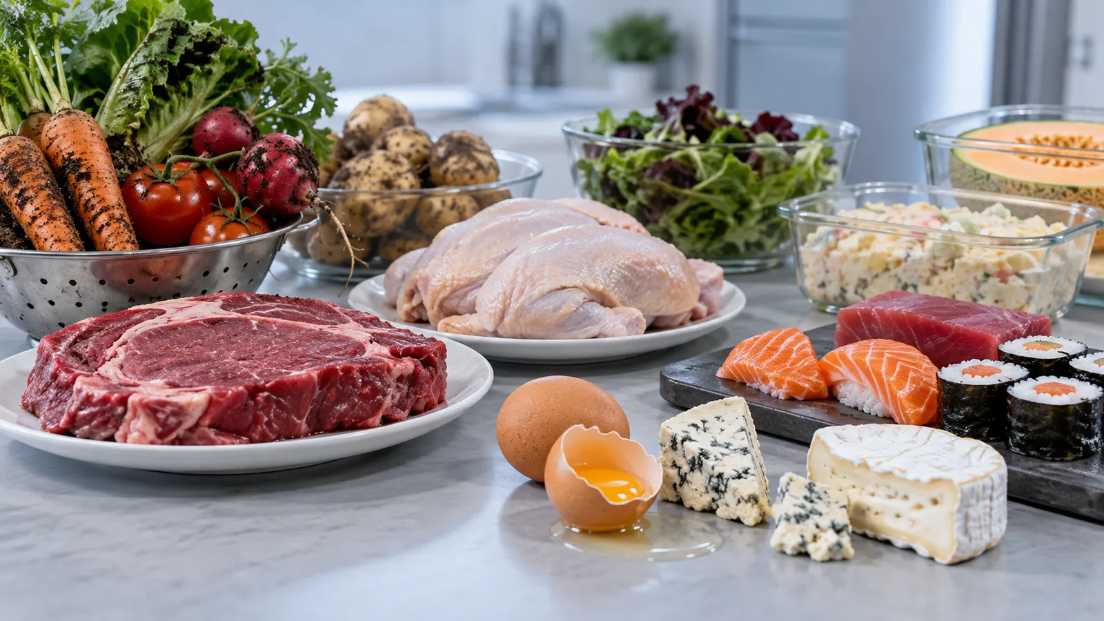 variedad de alimentos en una mesa variedad de alimentos en una mesa